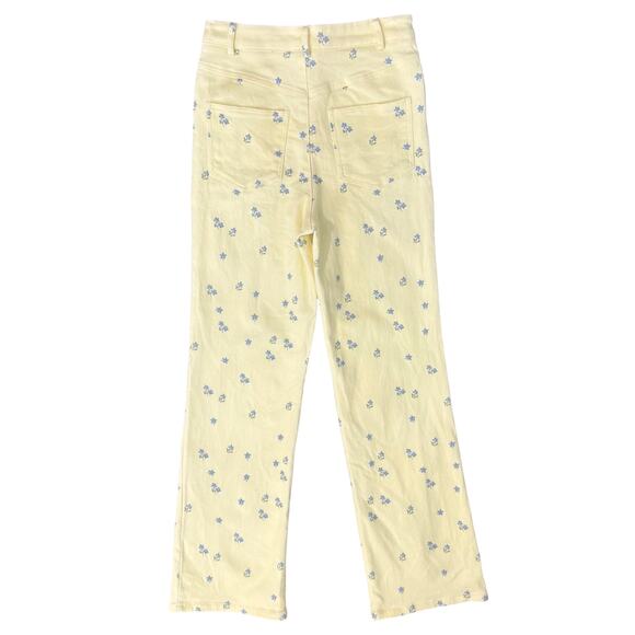 Princess Polly Butter Yellow Blue Ivy Floral High Waist Stretch Jeans Pants Sz S - Picture 7 of 11